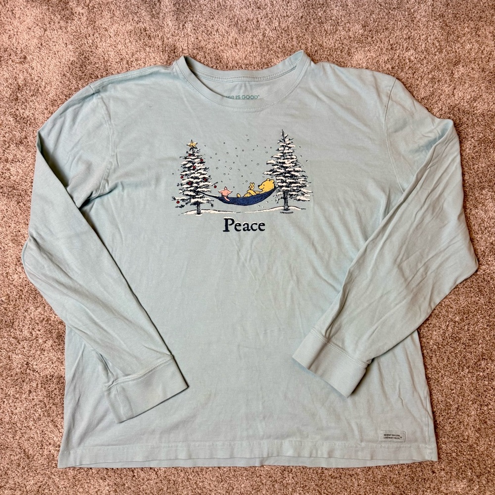 Life Is Good Winnie The Pooh Peace Crusher Long Sleeve Tee Christmas Size XL